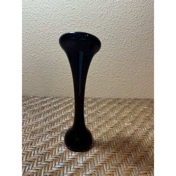 Tall Rounded Edge Art Glass Vase Glossy Black - Picture 3 of 6